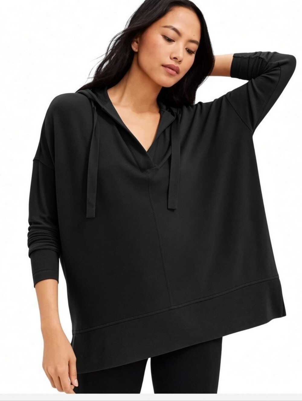 Lou & Grey Black Signature Soft Blend V NeckTunic Hoodie Large